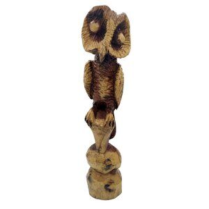 Carved Wood Owl Handmade 15" Statue Figurine Art Home Decor Sculpture Kitschy